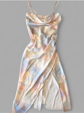 Pastel Midi Dress With Front Slit